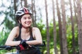 Beautiful young female woman helmet activity bicycle Royalty Free Stock Photo