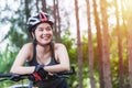 Beautiful young female woman helmet activity bicycle Royalty Free Stock Photo