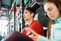 Fit couple in modern crossfit gym with smartphone. Royalty Free Stock Photo