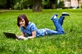 Beautiful young freelancer woman using laptop Royalty Free Stock Photo