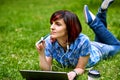 Beautiful young freelancer woman using laptop Royalty Free Stock Photo