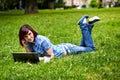 Beautiful young freelancer woman using laptop Royalty Free Stock Photo