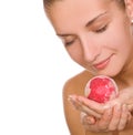 Beautiful young girl with a bath bomb Royalty Free Stock Photo