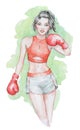 Beautiful young girl boxing