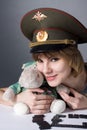 Beautiful young girl in form of Russian army Royalty Free Stock Photo
