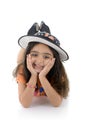 Beautiful Young Girl with Hat Lying Down Royalty Free Stock Photo