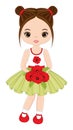 Beautiful Young Girl Holding Bouquet of Poppies. Vector Poppy Royalty Free Stock Photo