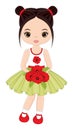 Beautiful Young Girl Holding Bouquet of Poppies.Vector Poppy Royalty Free Stock Photo