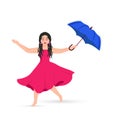 Beautiful Young Girl Holding Umbrella In Dance Pose Against White Royalty Free Stock Photo