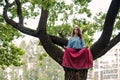 Beautiful young girl meditating in summer park Royalty Free Stock Photo