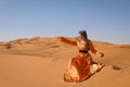 A girl in a beautiful Moroccan dress. Merzouga Morocco Royalty Free Stock Photo