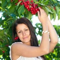 Beautiful young girl picking cherries Royalty Free Stock Photo