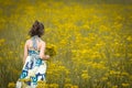 Beautiful young girl picking flowers on a sunny day