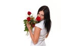 Beautiful young girl posing with a red rose woman isolated Royalty Free Stock Photo