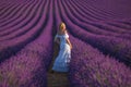 Beautiful young girl in provence lavender field background in valensole