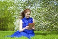 Beautiful young girl reading notebook Royalty Free Stock Photo