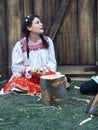Beautiful young girl in romanian rustic clothes