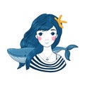 Beautiful young girl sailor with a whale and star in her hair. Royalty Free Stock Photo