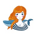 Beautiful young girl sailor with a whale and star in her hair. Royalty Free Stock Photo