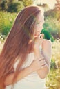 Beautiful Young Girl with very Long Hair Outdoors. Royalty Free Stock Photo