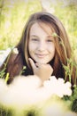 Beautiful Young Girl with very Long Hair Outdoors. Royalty Free Stock Photo