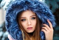 Beautiful girl winter portrait close up Royalty Free Stock Photo