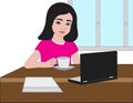 Beautiful young girl work from home concept. Vector Illustration Royalty Free Stock Photo