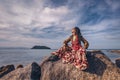 Beautiful young gypsy style woman outdoors Royalty Free Stock Photo