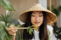 Beautiful young and happy asian woman eating healthy salad with fresh organic vegetables Royalty Free Stock Photo