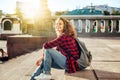 Beautiful young happy smiling woman against the background of a