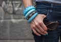 Beautiful young hippie woman with bangles Royalty Free Stock Photo