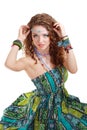 Beautiful young hippie woman in green dress Royalty Free Stock Photo