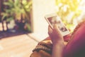 beautiful young hipster woman using smart phone in coffee shop Royalty Free Stock Photo