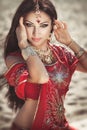 Beautiful Indian woman bellydancer. Arabian bride