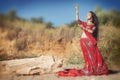 Beautiful Indian woman bellydancer. Arabian bride dancing