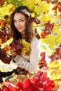 Beautiful young lady in grape vineyard Royalty Free Stock Photo