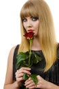 Beautiful young lady with red rose. Royalty Free Stock Photo
