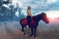 Beautiful young lady very nice with massaging Jets on horseback Royalty Free Stock Photo