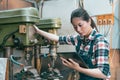 Beautiful young lathe company female leader Royalty Free Stock Photo