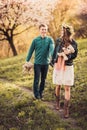 Beautiful young loving couple walking on path Royalty Free Stock Photo