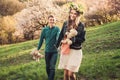 Beautiful young loving couple walking on path Royalty Free Stock Photo