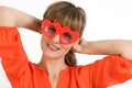 Beautiful young model with big glasses-close up. Royalty Free Stock Photo