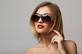 Beautiful young model with big glasses-close up! Royalty Free Stock Photo