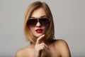 Beautiful young model with big glasses-close up! Royalty Free Stock Photo