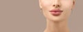 Beautiful young model face closeup. Lip filler injections. Fillers. Lip augmentation. Perfect Lips with hyaluronic acid Royalty Free Stock Photo