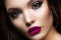 Beautiful young model with pink lips Royalty Free Stock Photo