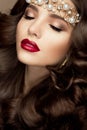 Beautiful young model with red lips Royalty Free Stock Photo