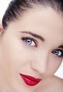 Beautiful young model with red lips. Gorgeous Woman Face. Royalty Free Stock Photo