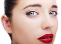 Beautiful young model with red lips. Gorgeous Woman Face. Royalty Free Stock Photo