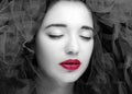 Beautiful young model with red lips. Gorgeous Woman Face. Royalty Free Stock Photo